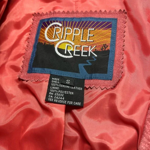 Vintage Cripple Creek Salmon Pink Suede Fringe Western Cowgirl Leather Jacket - Picture 7 of 8